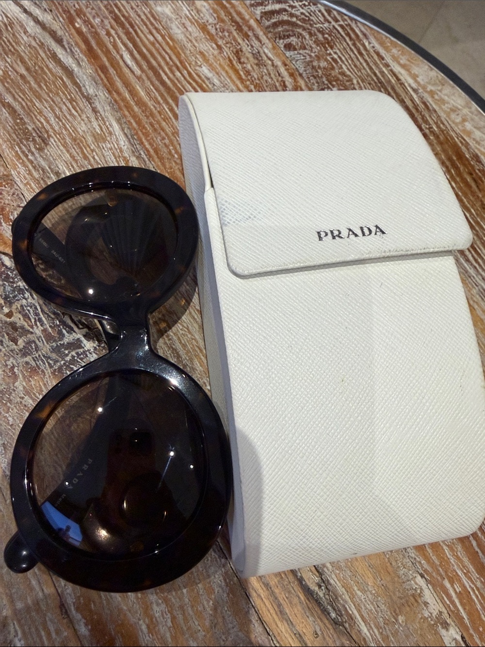Prada Tortoiseshell Swirl-Arm Round Sunglasses - Brown Lenses - Picture 5 of 5